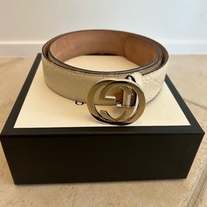 Gucci Belt Guccissima Interlocking G 37mm Belt 85 34 Mystic White